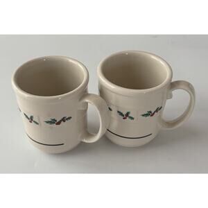 Set of 2 LONGABERGER Pottery Woven Traditions Holly Berry 4” Coffee Mugs Cup